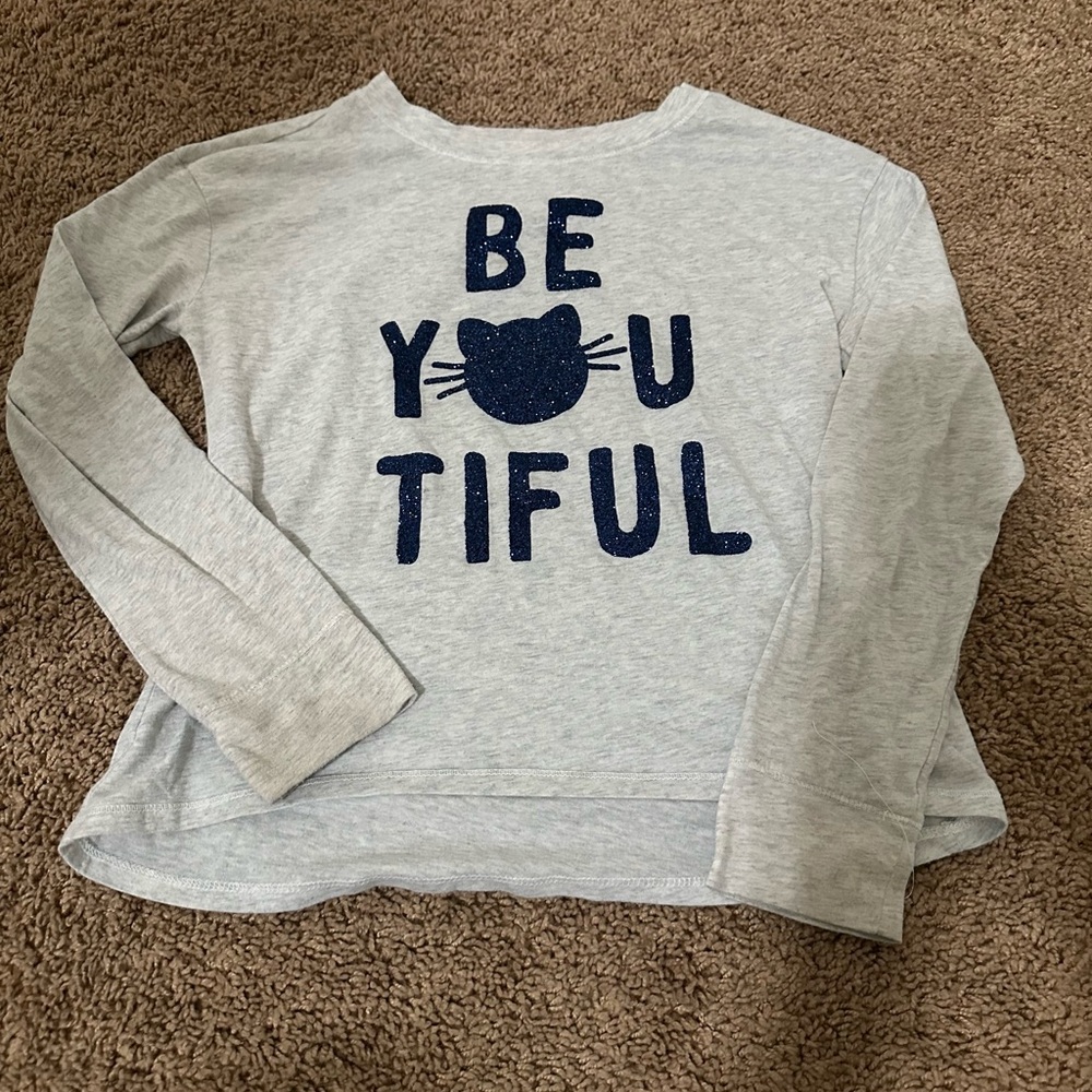 Justice Gray Long Sleeve Shirt with Navy Cat Print